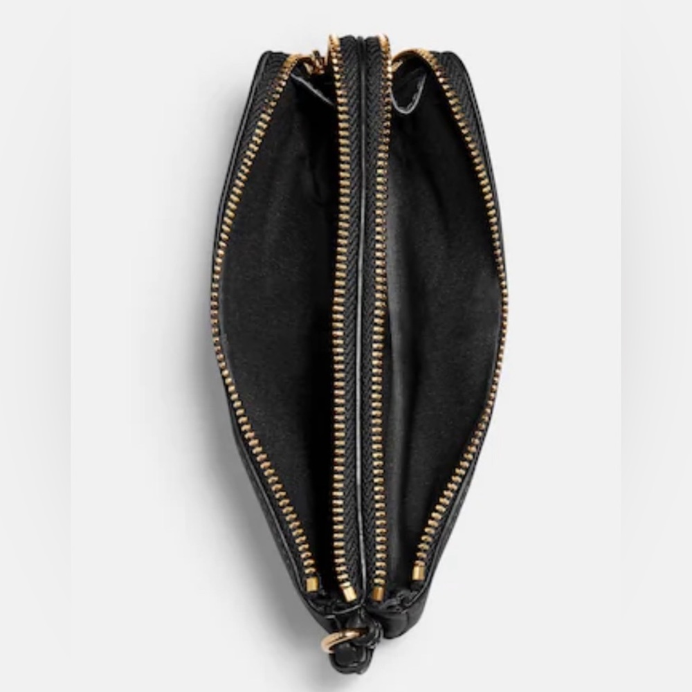 🌸NEW COACH Double Corner Zip Wristlet Black/Gold With Tags. - Picture 2 of 14